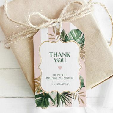 Retro pink stripes tropical bridal thank you gift tags