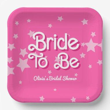 Retro Pretty Pink Malibu Stars Bridal Shower Paper Plates
