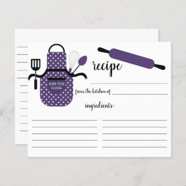 Retro Purple Apron Kitchen Tools Recipe Invitations