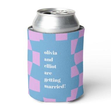 Retro Purple Checkerboard Custom Couples Shower Can Cooler