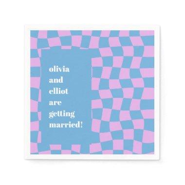 Retro Purple Checkerboard Custom Couples Shower Napkins