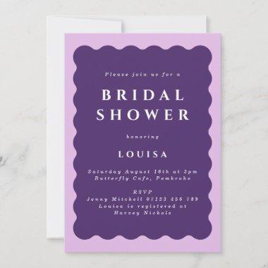 Retro Purple & Lilac Wavy Bridal Shower Invitations