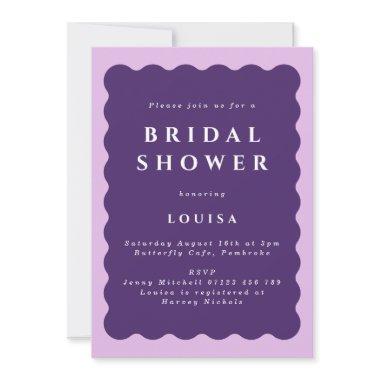 Retro Purple & Lilac Wavy Bridal Shower Invitations