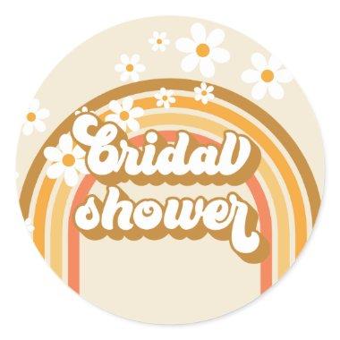 Retro Rainbow Daisy Groovy bridal shower Classic Round Sticker