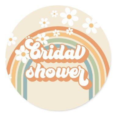 Retro Rainbow Daisy Groovy bridal shower Classic Round Sticker