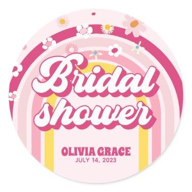 Retro Rainbow Daisy Groovy  Classic Round Sticker