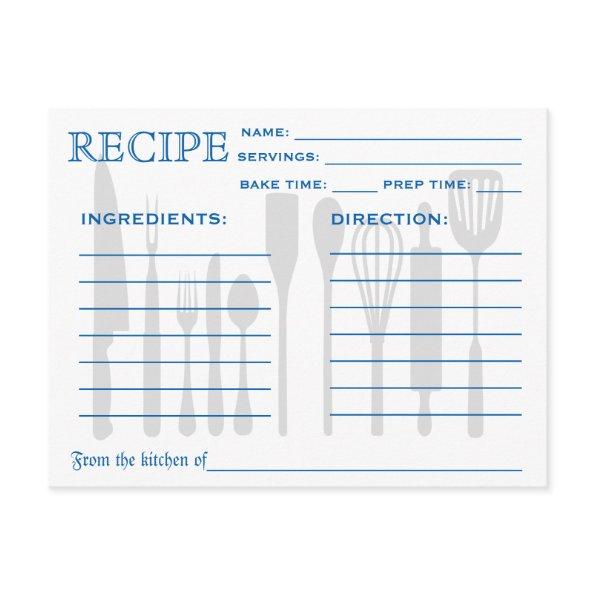 Retro Recipe Invitations Kitchen Tools Blue Striped