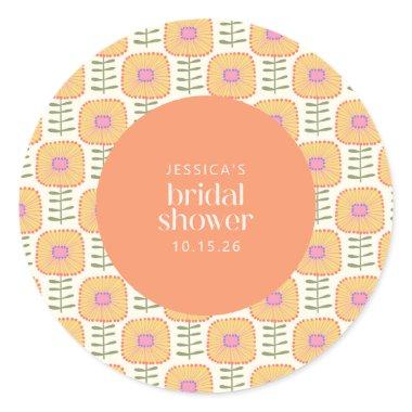 Retro Scandi Yellow Orange Flower  Classic Round Sticker