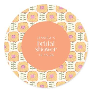 Retro Scandi Yellow Orange Flower Bridal Shower Classic Round Sticker