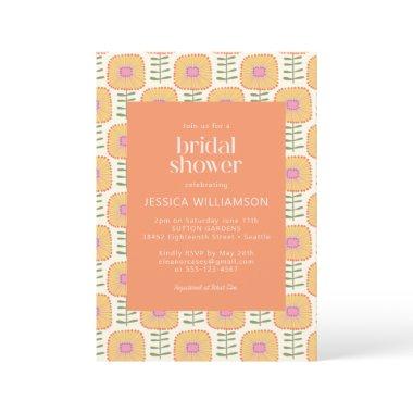 Retro Scandi Yellow Orange Flower Bridal Shower Invitations