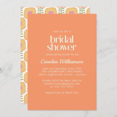 Retro Scandinavian Coral Flower Bridal Shower Invitations
