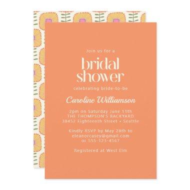 Retro Scandinavian Coral Flower Bridal Shower Invitations