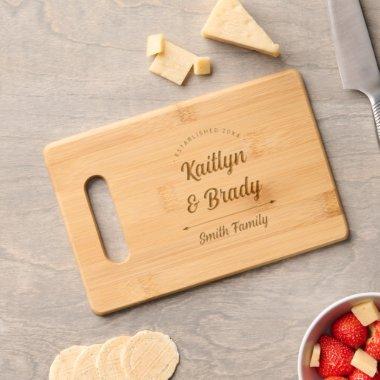 Retro Script Couple Names Wedding Engraved Cutting Board