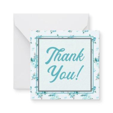 Retro Script Font with Aqua Blue Floral Thank You Note