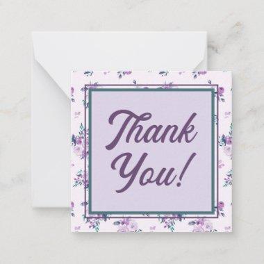 Retro Script Font with Purple Floral Thank You Note Invitations