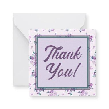 Retro Script Font with Purple Floral Thank You Note Invitations