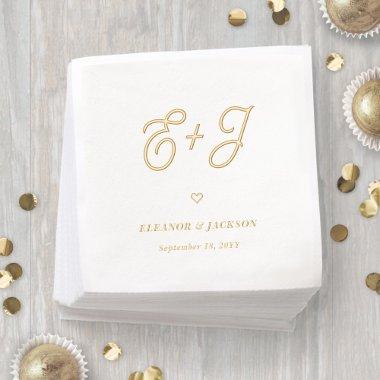 Retro Script Monogram Elegant Minimalist Wedding Foil Napkins