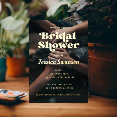 Retro Serif Photo Bridal Shower Gold Foil Invitations