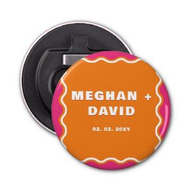 Retro Squiggle Wavy Curve Pink Orange Wedding Bottle Opener