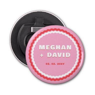 Retro Squiggle Wavy Curve Pink Red Wedding Bottle Opener