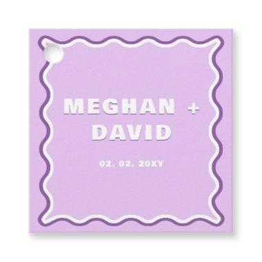 Retro Squiggle Wavy Curve Purple Wedding Favor Tags