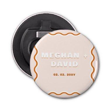 Retro Squiggle Wavy Curve Terracotta Wedding  Bottle Opener