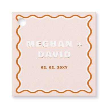 Retro Squiggle Wavy Curve Terracotta Wedding Favor Tags