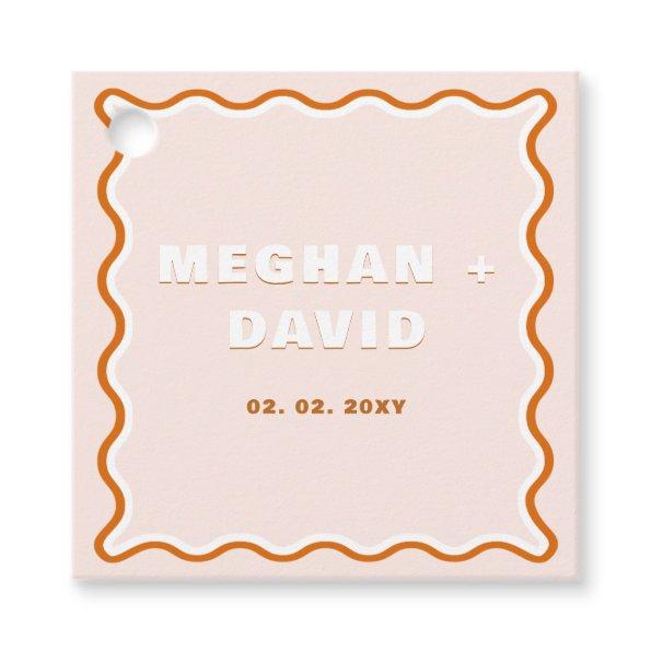 Retro Squiggle Wavy Curve Terracotta Wedding Favor Tags