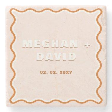 Retro Squiggle Wavy Curve Terracotta Wedding  Stone Coaster