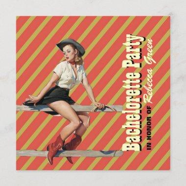 retro stripes cowgirl western bachelorette party Invitations