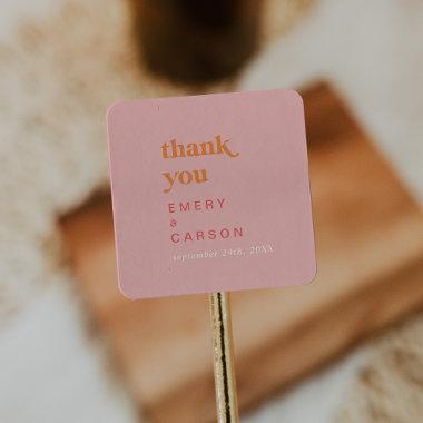 Retro Summer | Pink Orange Thank You Favor Sticker