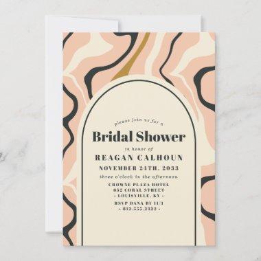 Retro Swirl Arch Pink Black Gold Bridal Shower Invitations