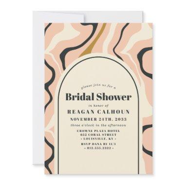 Retro Swirl Arch Pink Black Gold Bridal Shower Invitations