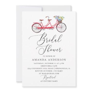 Retro tandem bike. Elegant script bridal shower Invitations