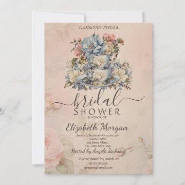 Retro Tea Set Flowers Bridal Shower Invitations