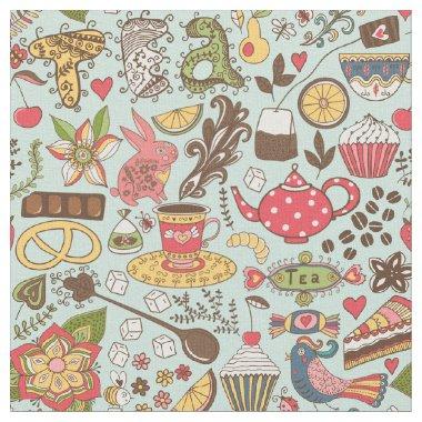 Retro Tea Time Tea Party Kitchen Pattern Fabric