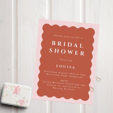 Retro Terracotta & Blush Wavy Bridal Shower Invitations