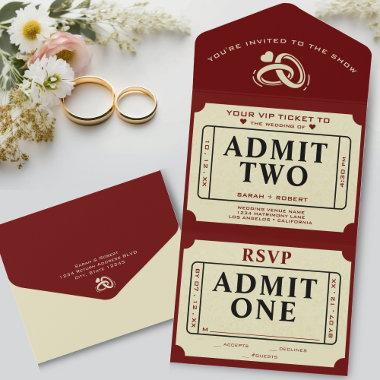 Retro Theater Movie Ticket Stub Admit Two Wedding All In One Invitations