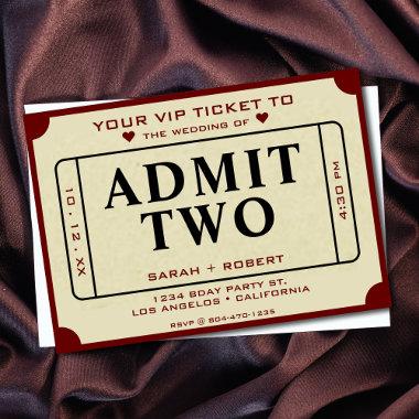 Retro Theater Movie Ticket Stub Admit Two Wedding Invitations