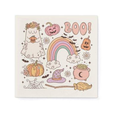 Retro Trendy Cute Halloween Elements Ghost Pumpkin Napkins