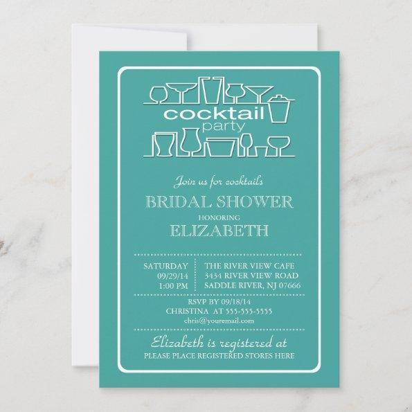 Retro Turquoise Blue Cocktail Party Bridal shower Invitations