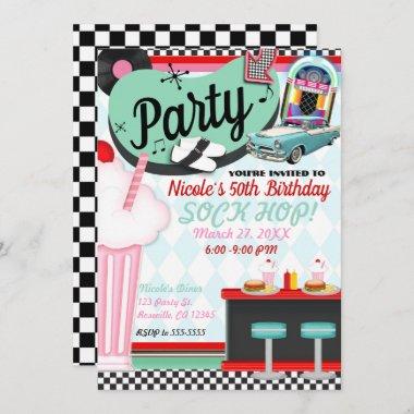 Retro Vintage 50's Fifties Diner Birthday Party Invitations