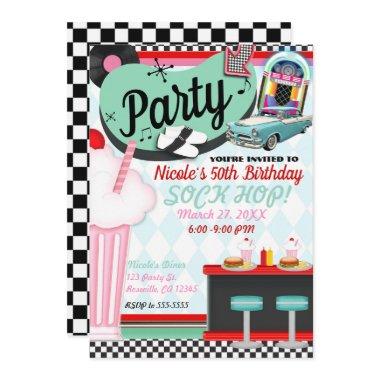 Retro Vintage 50's Fifties Diner Birthday Party Invitations