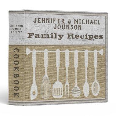 Retro Vintage Burlap Look Family Recipe Cookbook 3 Ring Binder