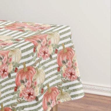 Retro Vintage Red Pumpkin Green Glitter Stripe Tablecloth