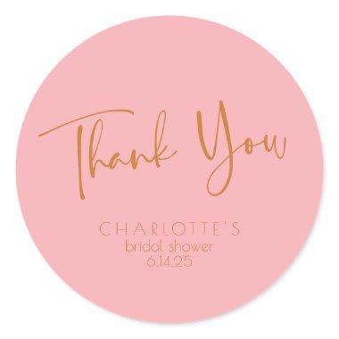 Retro Vintage Script Pink  Thank You Classic Round Sticker