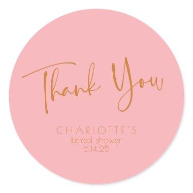 Retro Vintage Script Pink Bridal Shower Thank You Classic Round Sticker