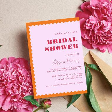Retro Wavy Frame Orange Pink and Red Bridal Shower Invitations
