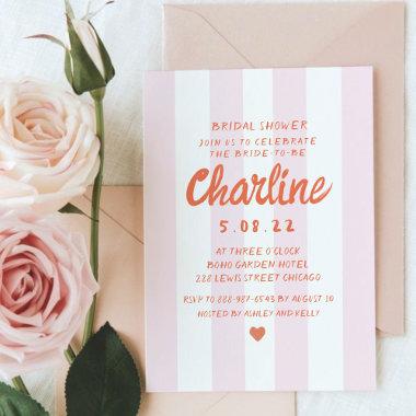 Retro Wavy Pink and Red Handwriting Bridal Shower Invitations
