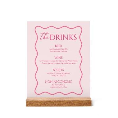 Retro Wavy Pink Drink Menu Bar Acrylic Sign